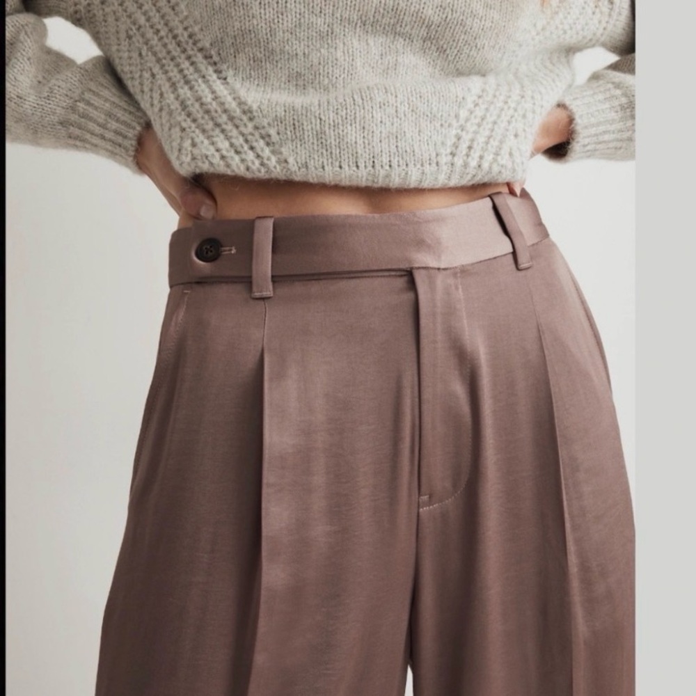 NWT MADEWELL The Harlow Wide-Leg Pant in Satin Iced Mocha Size 10 - Picture 4 of 9